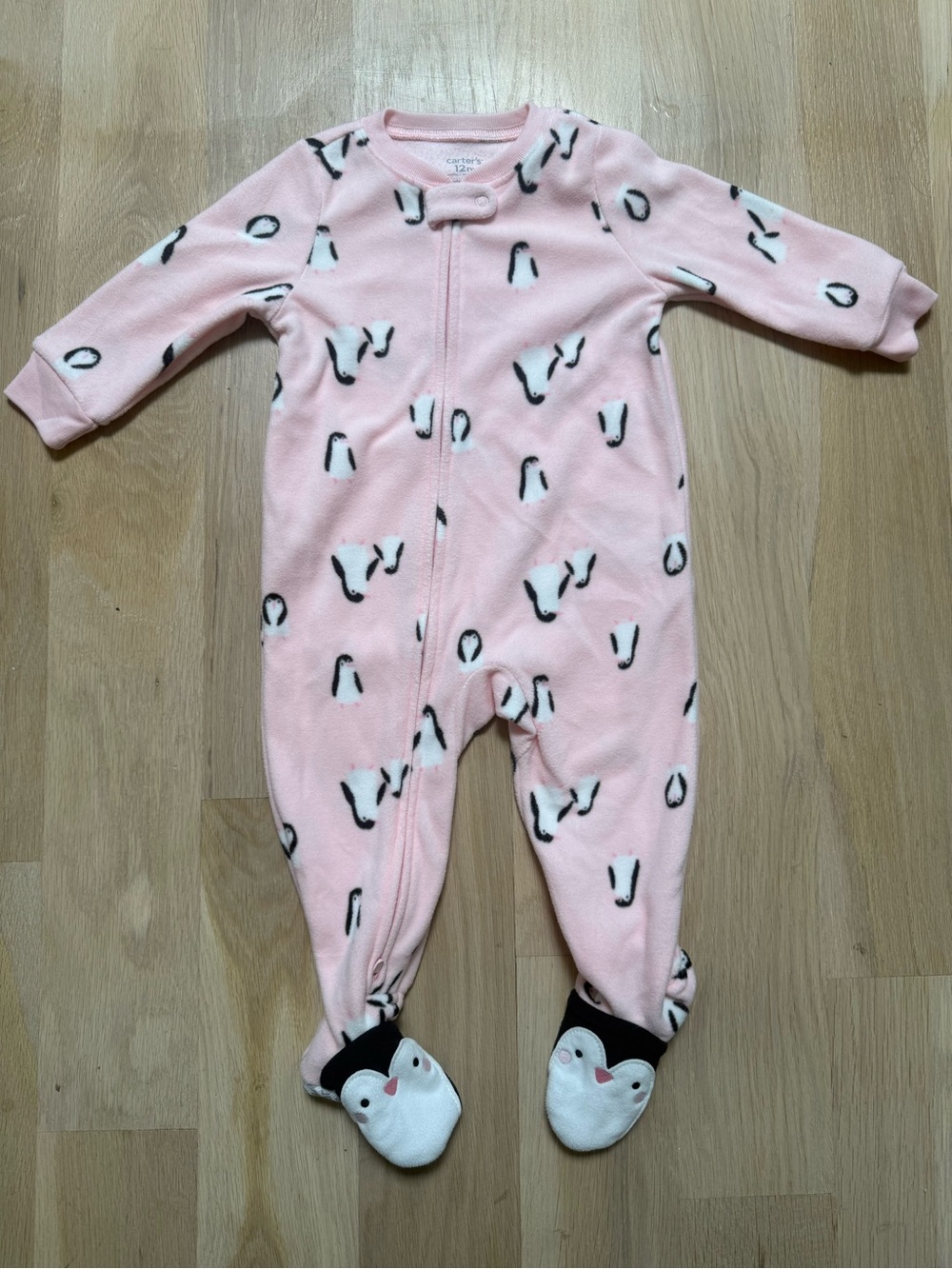 Carter's Pink Penguin Fleece Footed One-Piece